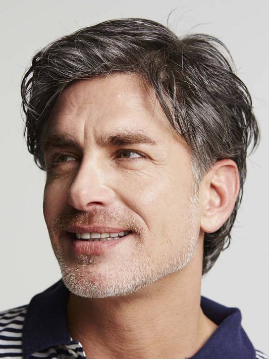 Perruque New Boris Super Lace Men Line Gisela Mayer : coupe classique et dégradée, avec bordure invisible pour un look naturel.