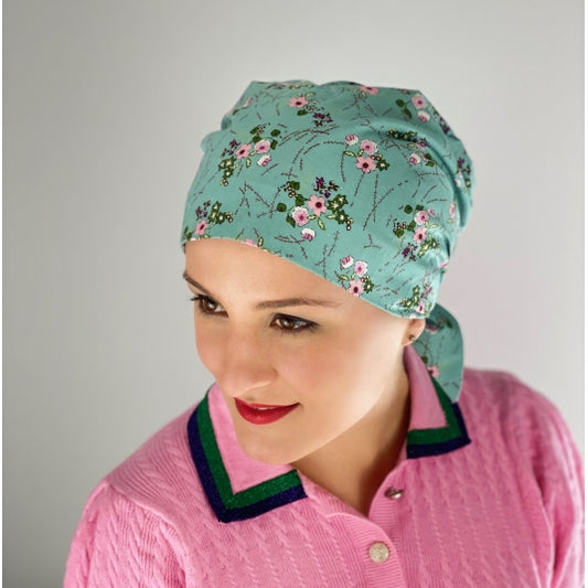 Bandana chimio MM Paris, pratique et stylé, idéal pour pelade ou perte de cheveux pendant votre chimiothérapie.