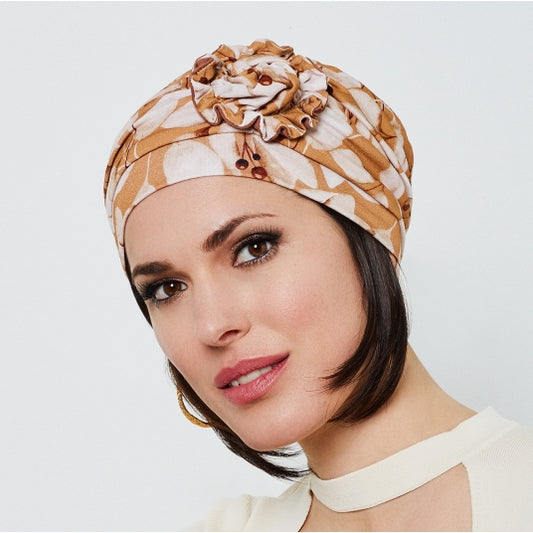 Le bonnet chimio Cap Anna en viscose et spandex offre style bohème, maintien parfait et volume après perte de cheveux ou repousse.