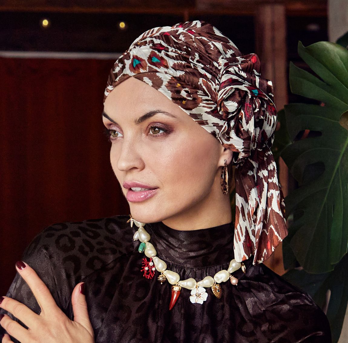 Bonnet chimio HocJuvela BohoTwin Set Christine Headwear, coloris Salsa, pour chimiothérapie et alopécie