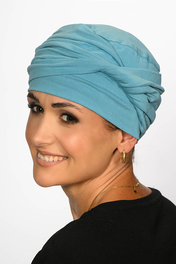 Bonnet chimio Liza Bambou Uni Lidia, coloris Bleu Turquoise