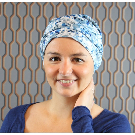 Bonnet chimio Palma Paola Bleu Gisela Mayer, détail