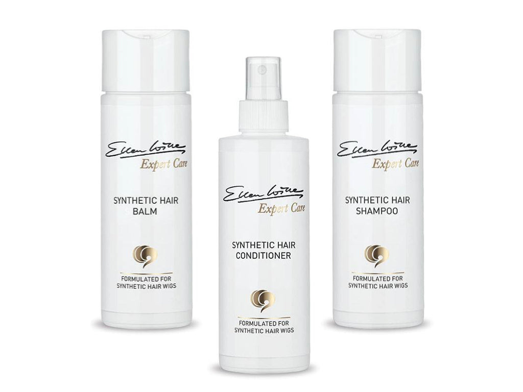 Kit complet Ellen Wille pour perruque naturelle : shampooing 200 ml, baume 200 ml et Care’n Repair 200 ml.