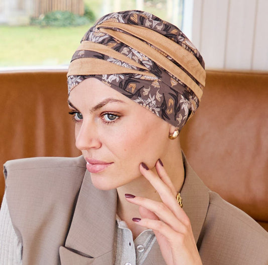 Le bonnet chimio bambou Hindi Christine Headwear, doux et confortable, masque pelade, alopécie ou perte de cheveux après chimio.