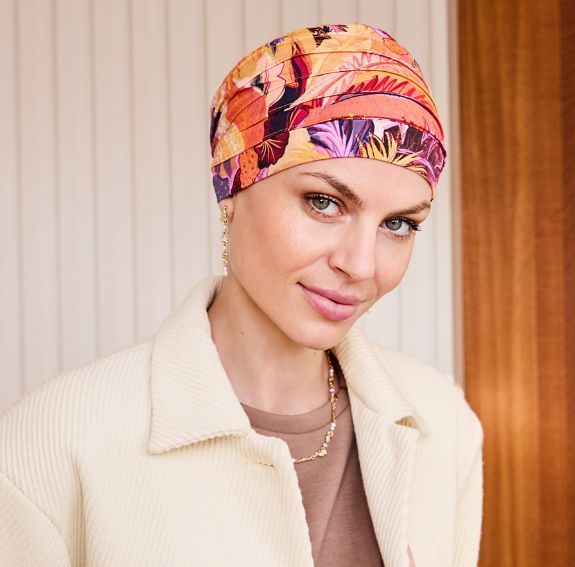 Turban chimio HocYoga Bambou Christine Headwear, coloris Flowers Paradise, détail