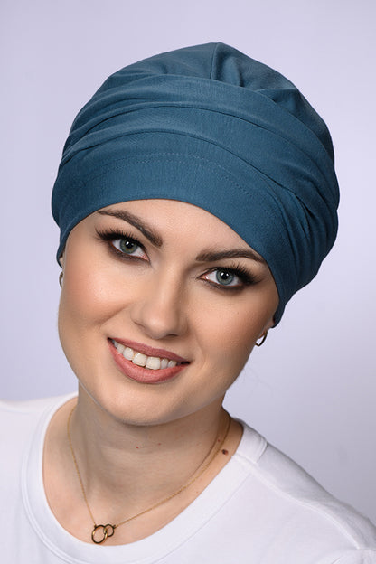 Bonnet chimio Catherine Coton Premium Lidia, coloris Bleu Vert