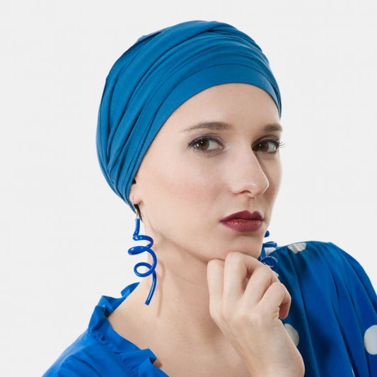 Bonnet chimio Diana MM Paris, coloris Bleu Ocean, pour chimiothérapie et alopécie