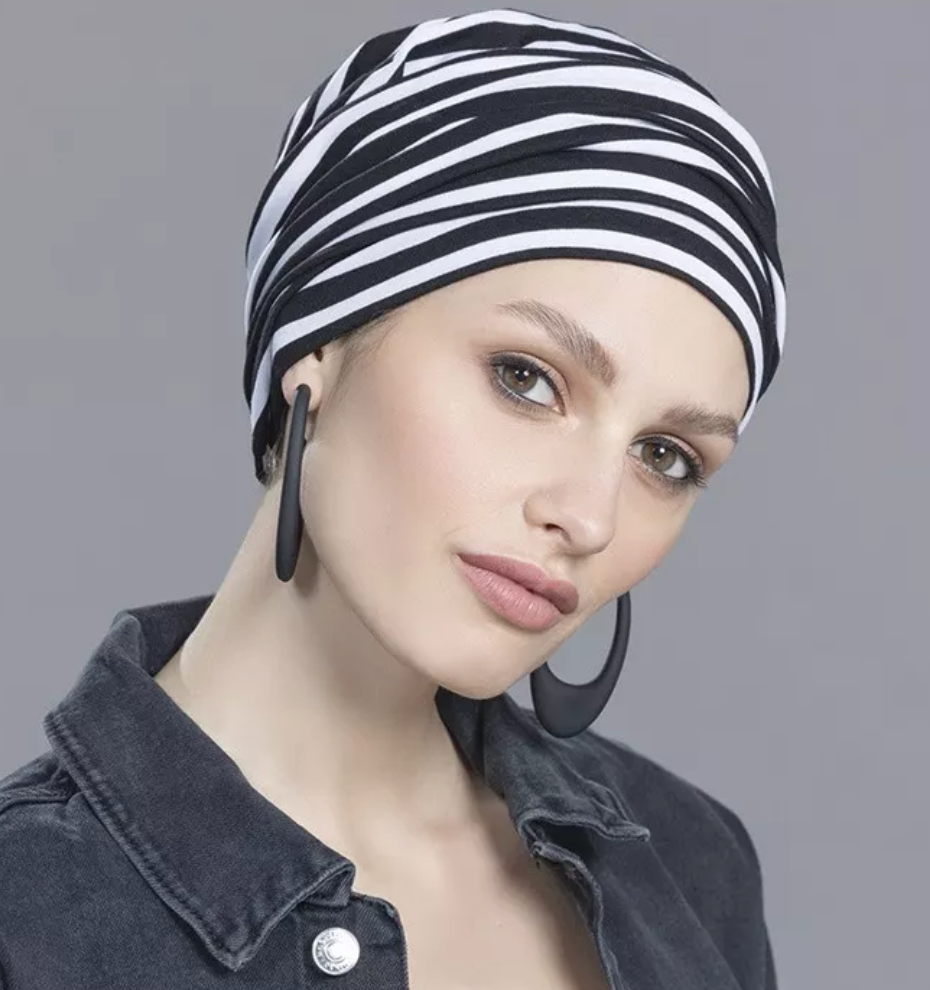 Bonnet chimio Goga Ellen Wille, coloris Black / White, pour chimiothérapie et alopécie