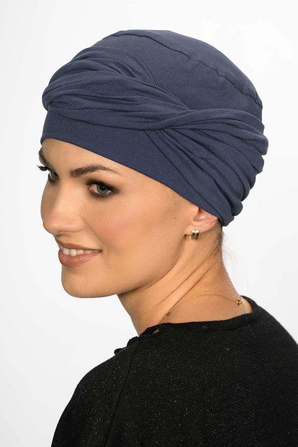 Bonnet chimio Liza Bambou Uni Lidia, coloris Bleu Profond