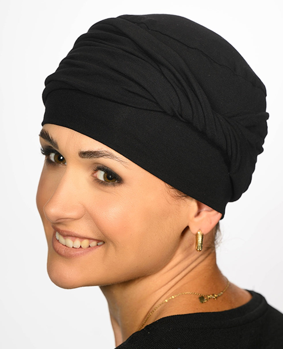 Bonnet chimio Liza Bambou Uni Lidia, coloris Noir, pour chimiothérapie et alopécie