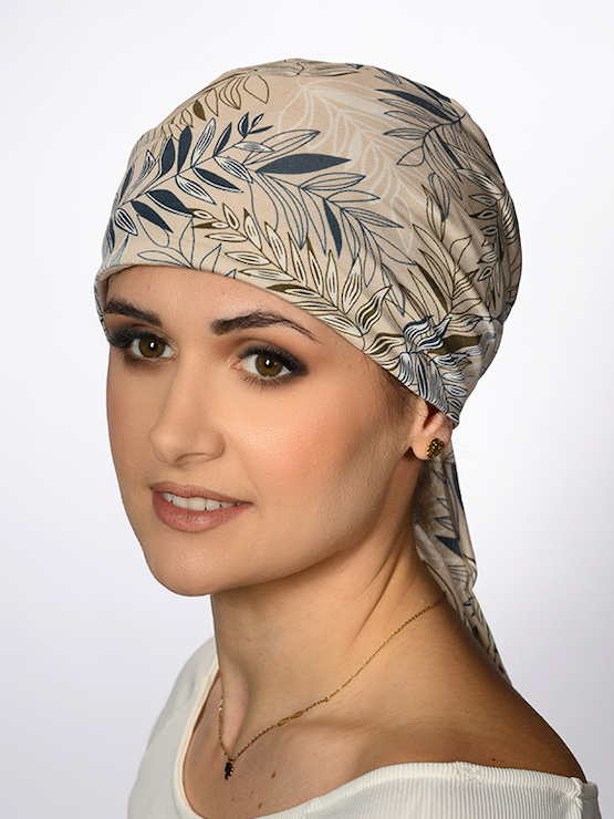 Bonnet chimio Melody Bambou Beige Floral Lidia, pour chimiothérapie et alopécie