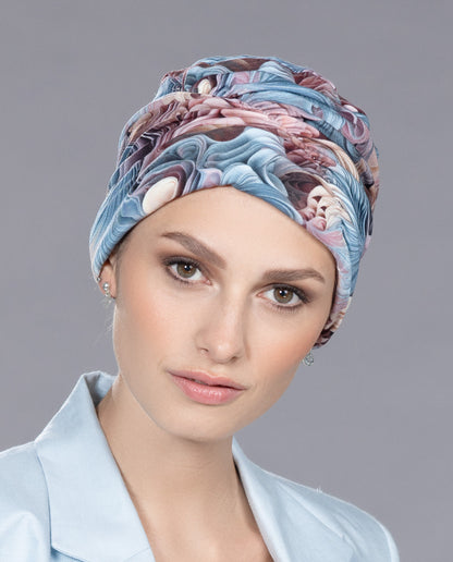 Bonnet chimio Meral Ellen Wille, coloris Mauve Blue, pour chimiothérapie et alopécie
