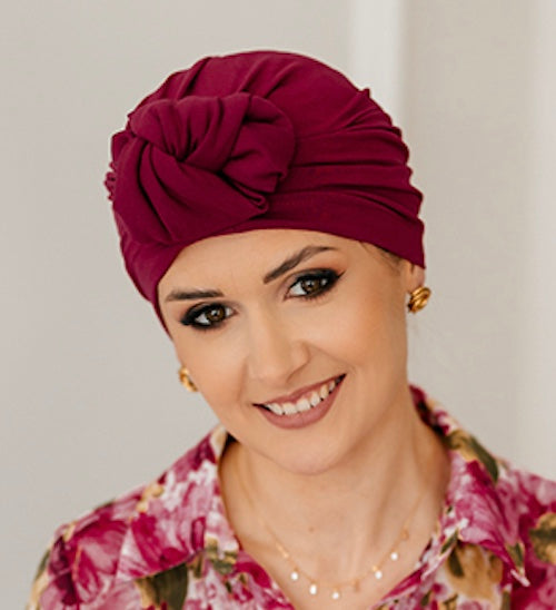 Bonnet chimio Morgan Rouge Lidia, pour chimiothérapie et alopécie