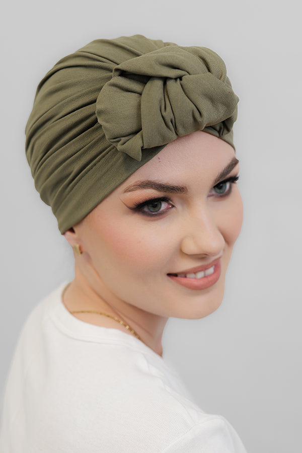 Bonnet Morgan Vert uni de Lidia en bambou, doux et respirant.