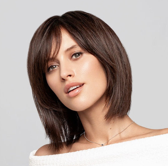 Perruque femme courte Euro Coco Deluxe Gisela Mayer en cheveux naturels, coloris Espresso, pour alopécie et chimiothérapie