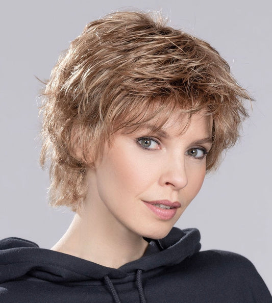 Perruque femme courte Keira Ellen Wille en fibre synthétique, coloris Light Bernstein Rooted, pour alopécie et chimiothérapie