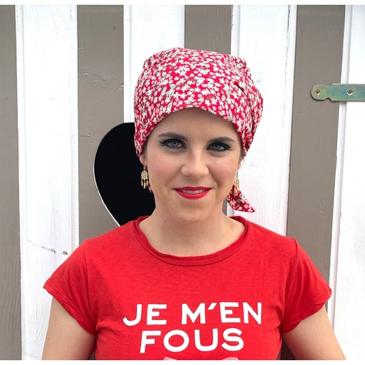 Turban chimio Bandana Coton Rouge MM Paris, pour chimiothérapie et alopécie